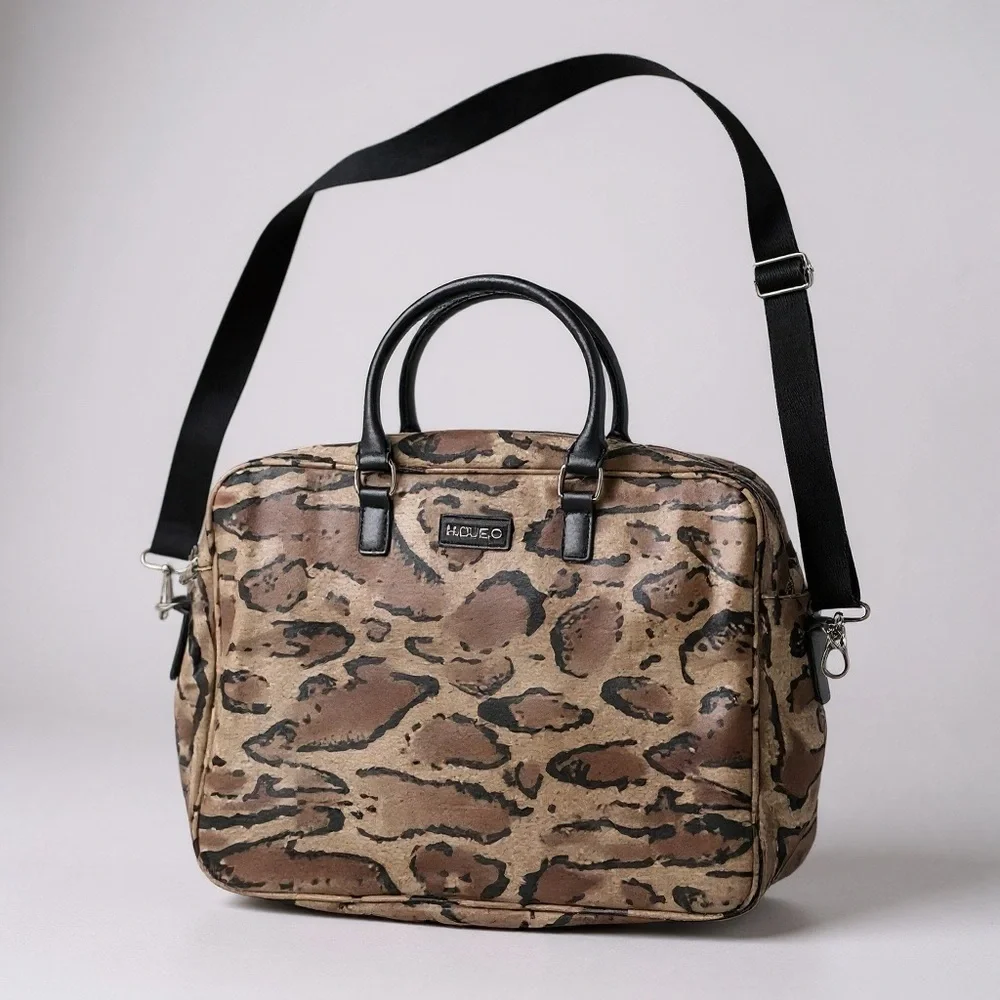 🧯 H.due.O Leopard Print Messenger Bag 🔗 Vinyl Briefcase Crossbody Made in Italy
